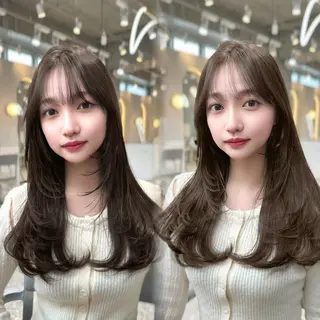 セミロング カラー 新宿/韓国風レイヤー 髪質改善/渋谷直樹のヘアスタイル