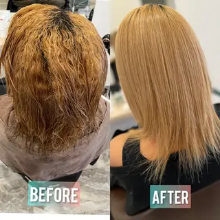 ミディアム ブリーチ毛に縮毛矯正 ✨カラー✨山田 正幸のヘアスタイル