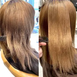 ミディアム 他店で断られた方歓迎 ブリーチ縮毛矯正のヘアスタイル