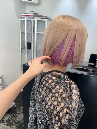 ミディアム カラー パーマ ヘアアレンジ メンズ キッズ 艶ハイトーン/ヘア アレンジAYAKAのヘアスタイル