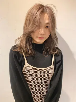 セミロング 韓国ボブ/顔周り/べ ージュ/織田百華🎀のヘアスタイル