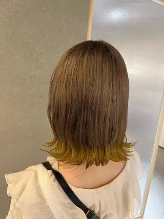 ミディアム カラー 艶髪ブリーチ/レイヤ ー/竹本幸希のヘアスタイル