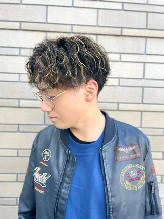 ミディアム カラー パーマ 田中 純平のヘアスタイル