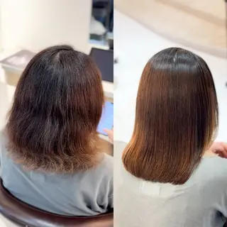 ミディアム カラー&縮毛矯正 ワタナベ テルキのヘアスタイル