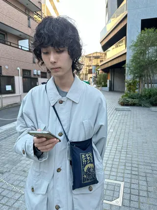 ショート パーマ メンズ パーマ/透明感カラー /ボブ/吉田一生のヘアスタイル