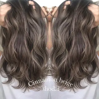 ロング カラー ハイライト、レイヤー カット/西梅田/中西のヘアスタイル