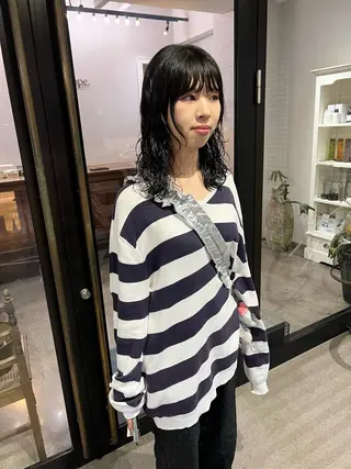 ミディアム パーマ 千葉 郁也のヘアスタイル