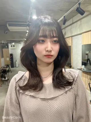 ロング カラー パーマ ヘアアレンジ メンズ キッズ ネイル マツエク・マツパ アイブロウ レイヤー/顔周り 韓国ヘア森田和貴のヘアスタイル