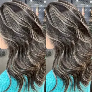 ロング カラー 表参道/ハイライト バレイヤージュ/縮毛のヘアスタイル