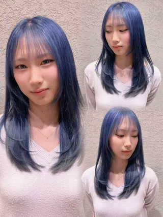 セミロング カラー レイヤー/韓国 ハイトーン興津史弥のヘアスタイル