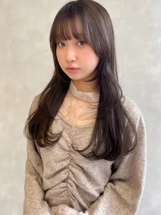 ロング カラー むく。/顔周り 前髪/髪質改善のヘアスタイル