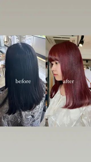 セミロング カラー 暖色カラー🍒 ケアブリーチ/akiのヘアスタイル