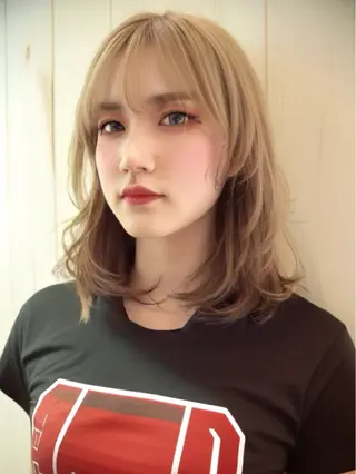 セミロング カラー コンプリート ヘアのヘアスタイル