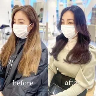 ロング カラー 韓国レイヤーカット/ ダブルカラーのヘアスタイル