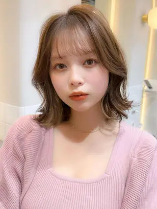 ミディアム カラー 新宿/韓国風レイヤー 髪質改善/渋谷直樹のヘアスタイル