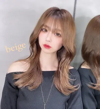 セミロング カラー ブリーチなし透明感カ ラー×韓国ヘア♡ヒデのヘアスタイル