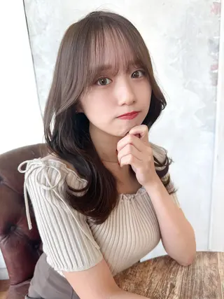 セミロング カラー 顔周り/くびれヘア 韓国ヘア💕風間るなのヘアスタイル
