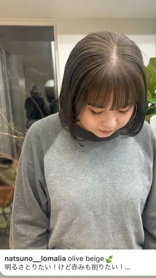 ショート カラー オリーブ/縮毛♡ Natsuno🩰のヘアスタイル