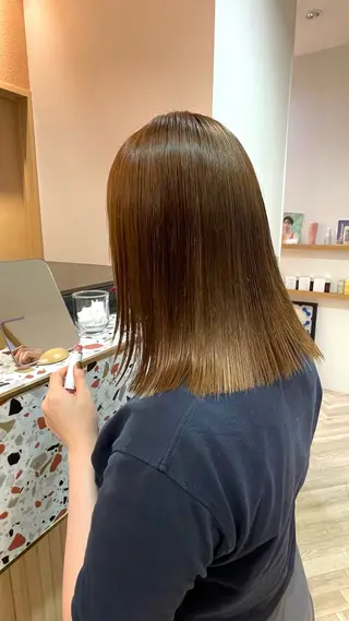 ミディアム カラー ヘアアレンジ 🎈ブリーチなし暖色 カラー/レッド/ゆいのヘアスタイル