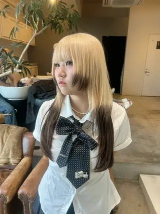 ロング カラー レイヤー×ハイトーン 天神美容室のヘアスタイル