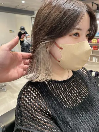 ミディアム 切りっぱなしボブイヤ リングカラー清水隆央のヘアスタイル