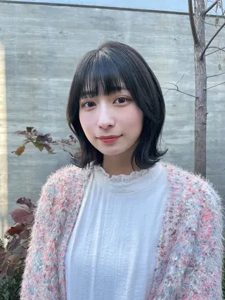 セミロング カラー ヘアアレンジ 顔周りカット× 髪質改善【リョウ】のヘアスタイル
