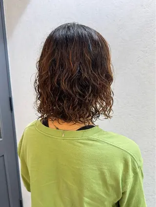 ミディアム パーマ 縮毛矯正/艶暖色 カラー/パーマひふみのヘアスタイル