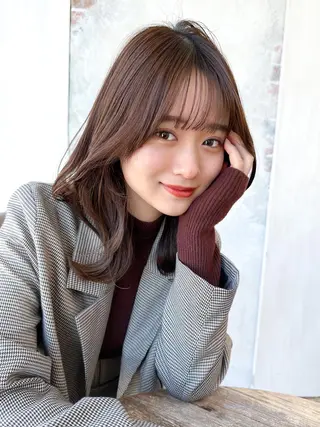 ミディアム カラー 顔周り/くびれヘア 韓国ヘア💕風間るなのヘアスタイル