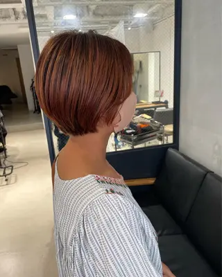 ショート カラー 暖色カラー🍊 ボブ🌿顔周りcutのヘアスタイル