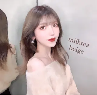 セミロング カラー ブリーチなし透明感カ ラー×韓国ヘア♡ヒデのヘアスタイル