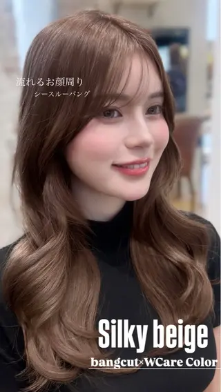 セミロング 前髪顔周りレイヤー 韓国 SAYAKAのヘアスタイル
