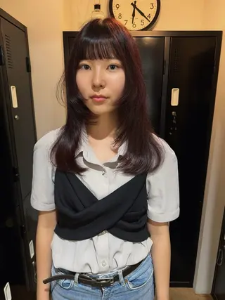 セミロング 名古屋レイヤーカット LORENハダのヘアスタイル