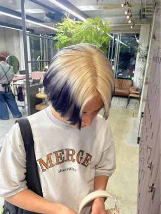 ミディアム 愛加メンズパーマ・ ボブ・ピンクカラーのヘアスタイル