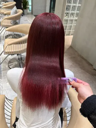 ロング カラー 透明感カラー/艶髪 髪質改善/縮毛矯正のヘアスタイル
