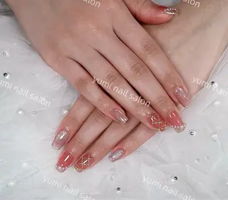 ネイル Shineジェル& チップ長さだしのネイルデザイン