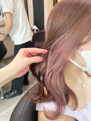 セミロング カラー ヘアアレンジ 艶ピンク*ヘアセット 🌙shioriのヘアスタイル