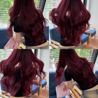 ロング カラー ブリーチなしピンク 赤井龍斗のヘアスタイル