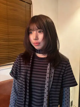 ミディアム カラー パーマ レイヤー/透明感/ ブリーチなし/わかなのヘアスタイル