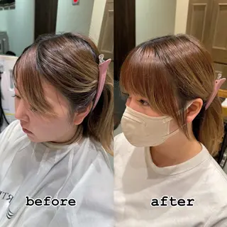 ミディアム ヘアアレンジ 透明感カラー/顔周り カット/レイヤーにかのヘアスタイル