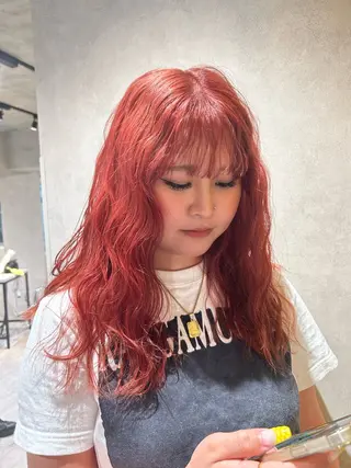 ミディアム カラー ayano🍒パーマ 暖色カラーのヘアスタイル