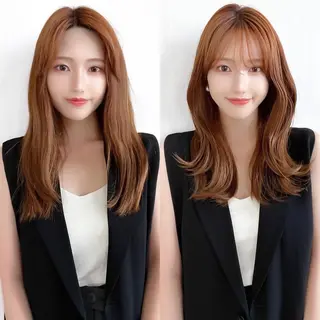 セミロング カラー 顔周り/くびれヘア 韓国ヘア💕風間るなのヘアスタイル