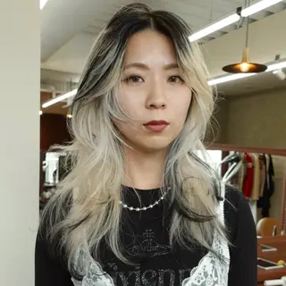 ミディアム カラー ニュアンスレイヤー ハイトーンカラーのヘアスタイル