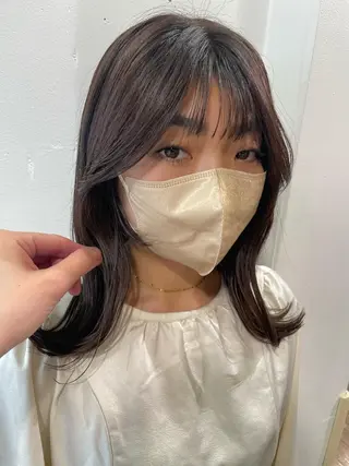 ミディアム カラー ブリーチなしで透け感 暖色カラーボブaoiのヘアスタイル