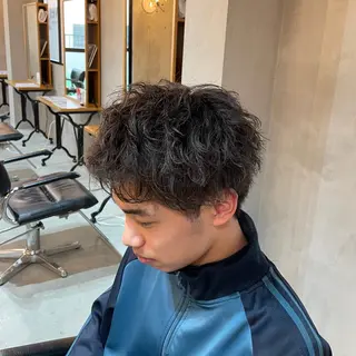 ショート パーマ メンズ 韓国ヘア/シャドウ パーマ大久保🇰🇷のヘアスタイル