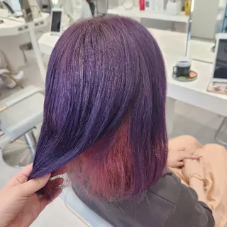 ミディアム カラー 推しアニメカラー🌈 ツヤ透明感カラー🦄のヘアスタイル