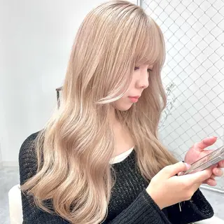 ミディアム カラー パーマ ヘアアレンジ メンズ キッズ ハイトーン/ピンク 💗モモ໒꒱のヘアスタイル