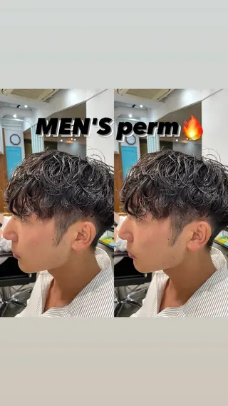 ミディアム パーマ メンズ ボブ/レイヤー/透明 感カラー/dai🌿のヘアスタイル