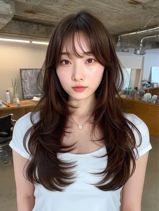 ロング カラー ヘアアレンジ 韓国レイヤー ハッシュ🤍渋谷のヘアスタイル