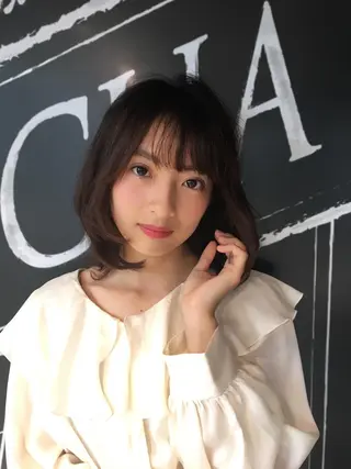 セミロング カラー たなか ちあきのヘアスタイル