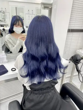 カラー 色落ち綺麗🇰🇷 透明感ブルーブラックのヘアスタイル